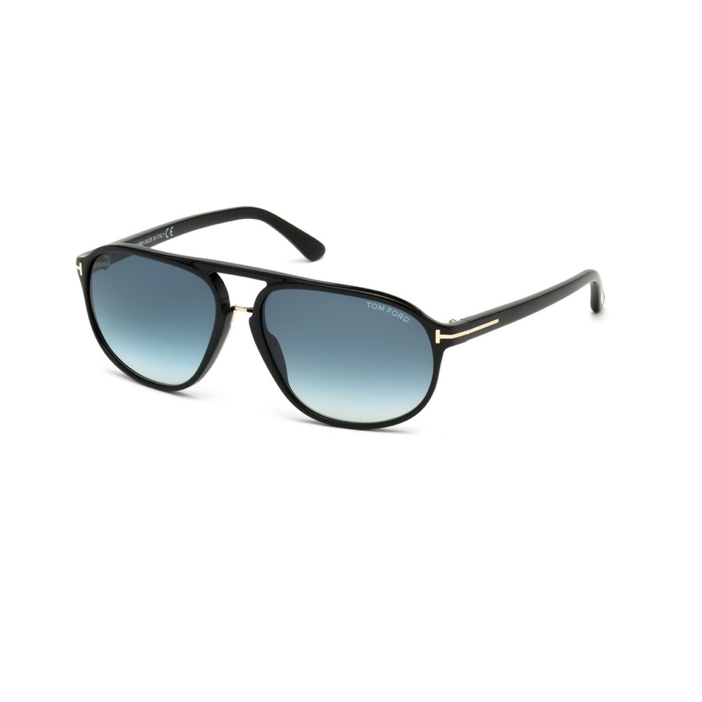 Tom Ford FT0447 01P Jacob Sunglasses - Shiny Black Frame w/ Blue Gradient Lense